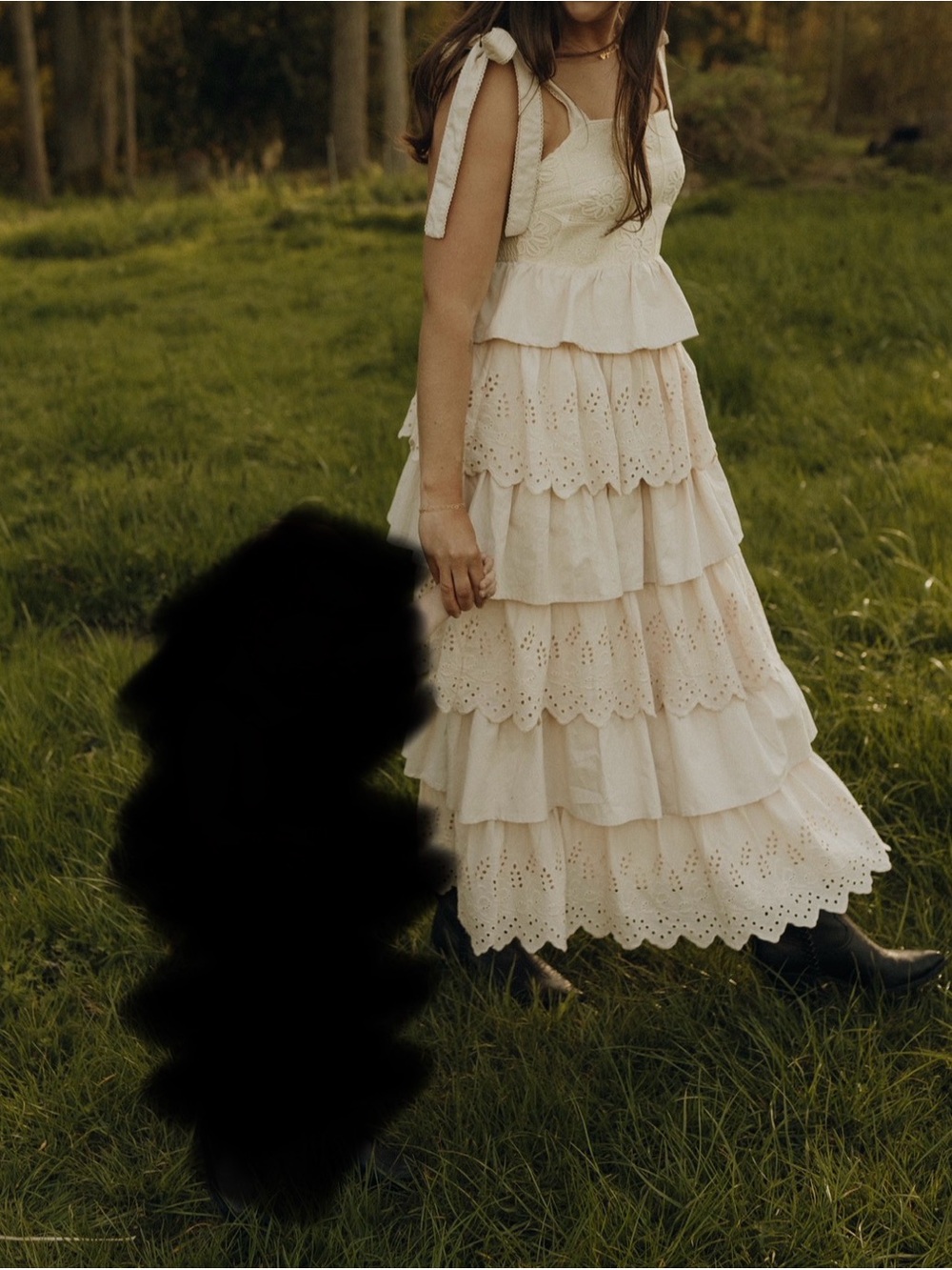 Listicle Cream Tiered Eyelet Maxi Skirt